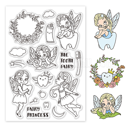 GLOBLELAND World Tooth Day Theme Clear Stamps Tooth Fairy Silicone Clear Stamp Seals for Cards Making DIY Scrapbooking Photo Journal Album Decor Craft DIY-WH0167-56-636-1