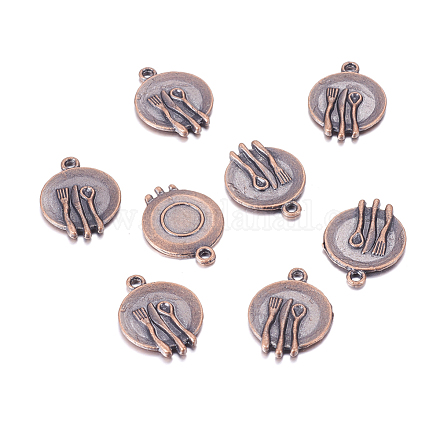 20Pcs Tableware Dish with Fork Knife and Spoon Red Copper Alloy Pendants X-PALLOY-A13350-R-NR-1