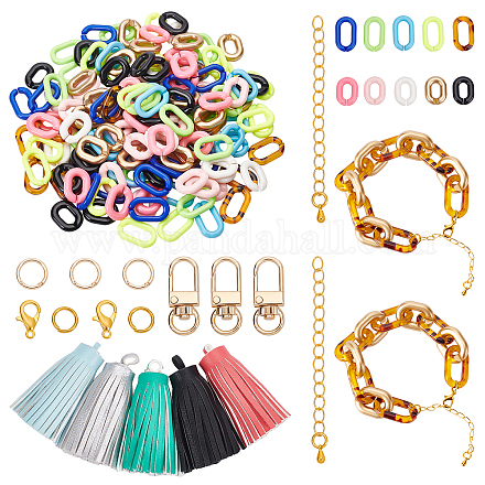 PH PandaHall 10 Sets Acrylic Link Ring Wristlet Keychain Trendy Bracelet Making Kit DIY-PH0009-41-1