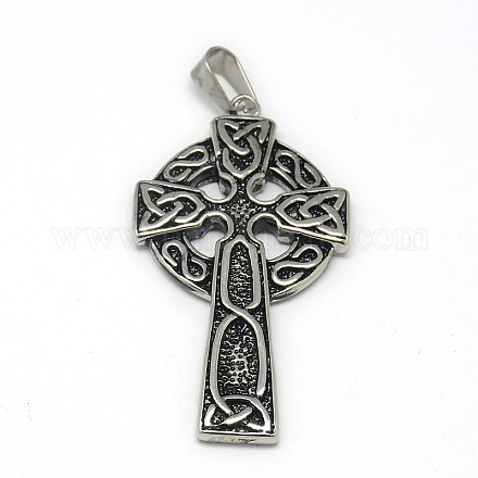Fashionable Retro 304 Stainless Steel Cross with Ring Pendants STAS-L017-82-1