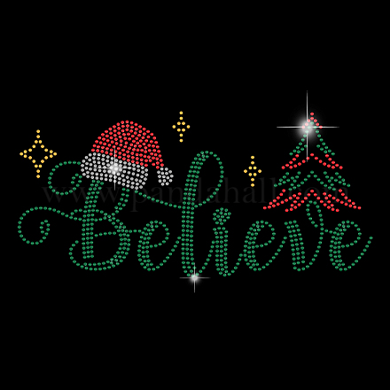 Superdant Christmas Believe железо на стразах термопереносная наклейка рождественская елка футболка кристалл теплопередача блестящие исправления горный хрусталь наклейки своими руками праздничный декор для футболок жилет куртка DIY-WH0303-142-1