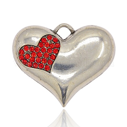 Good Valentines Day Gifts Idea for Wife Antique Silver Plated Alloy Rhinestone Heart Pendants ALRI-J076-21AS-1
