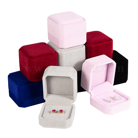 BENECREAT 10PCS 5.5x5x4cm Velvet Ring Boxes 5 Color Square Jewelry Display Gift Boxes for Wedding Valentine's Day Anniversary VBOX-BC0001-01-1