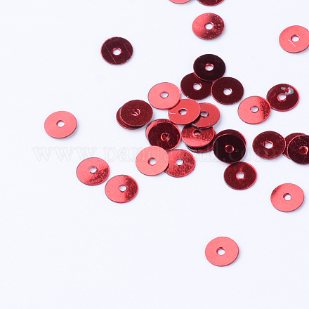 装飾品プラスチック製のpailletteビーズ  スパンコールビーズ  ディスク  暗赤色  6x0.2mm  穴：1mm  約3000個/50g X-PVC-R014-6mm-03-1