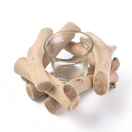 Natural Wooden Candle Holders AJEW-WH0021-94-1