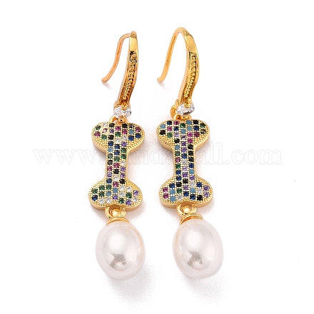 Osso con perle di imitazione di perle scintillanti orecchini pendenti con zirconi cubici per lei ZIRC-C025-29G-1