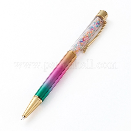 ボールペン  内側に透明な色のガラスシードビーズが入っています  カラフル  14.2x1.35x1cm AJEW-PE0002-01-1