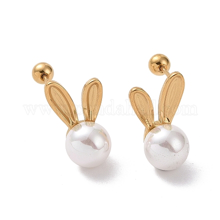 Aretes de conejo con perla acrílica EJEW-A082-01G-1