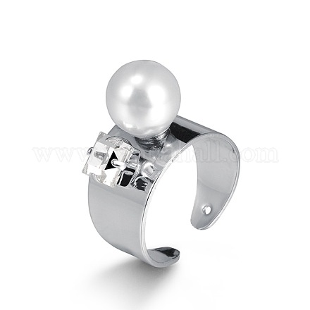 Alloy with Rhinestone and Acrylic Pearl Beads Cuff Rings RJEW-JL039-S-1