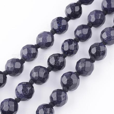 Synthetic Blue Goldstone Beaded Necklaces NJEW-Q307-8mm-02-1