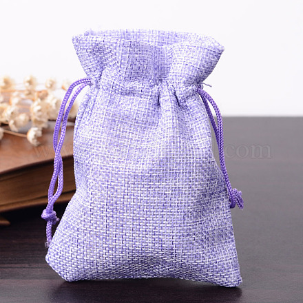 黄麻布ラッピングポーチ巾着袋  紫色のメディア  12x9cm ABAG-UK0001-9x12-03-1