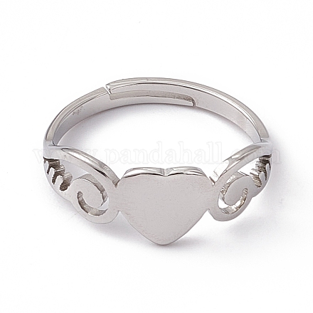 201 anillo ajustable corazón de acero inoxidable para mujer RJEW-K242-01P-1