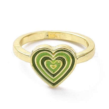 ハートアロイエナメルフィンガー指輪  ライトゴールド  薄緑  2mm  usサイズ7 1/4(17.5mm) RJEW-Z008-22LG-1