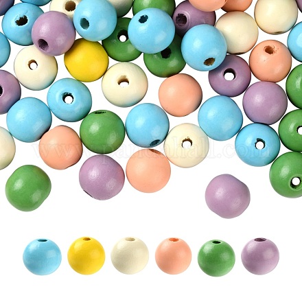 240Pcs 6 Colors Painted Natural Wood Beads WOOD-LS0001-47-1