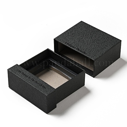 ボール紙の紙のアクセサリー類のギフトの引出し箱  正方形のプラスチックとPEフィルムのフローティングジュエリーディスプレイケース付き  単語の長方形  ブラック  10.7x10.35x4.25cm OBOX-G016-B05-1