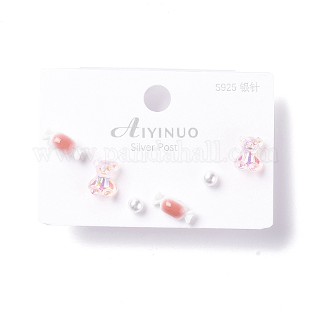 Set di orecchini a bottone con orso bling e caramelle e resina rotondi per ragazze donne EJEW-D278-13S-02-1