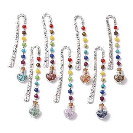 7 segnalibro con pendente a forma di bottiglia dei desideri in vetro con perline di chakra e cuore AJEW-JK00313-1