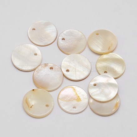 Окрашенные естественно плоские круглые раковины кулон SHEL-P003-04E-1