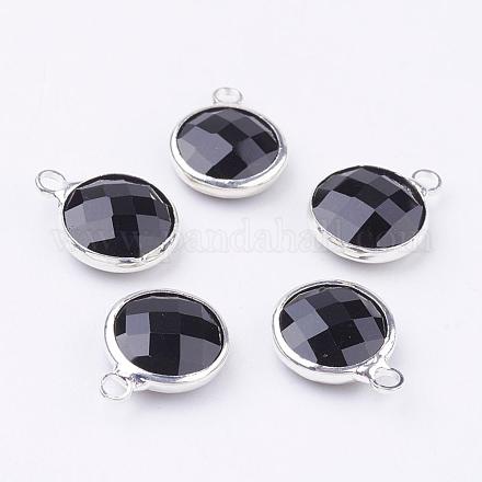 Silver Color Plated Brass Glass Flat Round Charms GLAA-M003-A-26S-1
