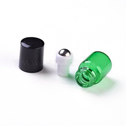 ガラスのエッセンシャルオイルの空の香水瓶  スチールローラーボールとペットボトルキャップ付き  グリーン  3.1cm  容量：1ミリリットル X-MRMJ-WH0056-75B-01-1