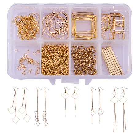 SUNNYCLUE 1 Box DIY 10 Pairs Geometric Hollow Squares Earrings Making Starter Kit Classic Drop Dangle Long Tassel Chain with Earring Hooks jewellry Making Supplies Craft for Beginners DIY-SC0002-26-1