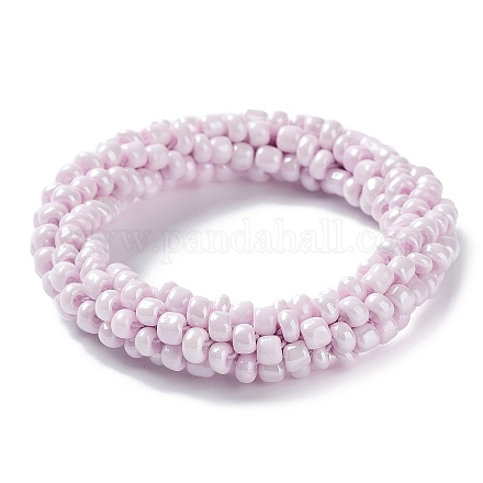 Bracelet extensible tressé en perles de verre au crochet BJEW-K232-01L-1