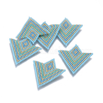 手作り日本のシードビーズコネクター  日本の輸入の糸と  織機模様  矢印  ライトブルー  36x34x2mm  穴：0.6mm SEED-L008-015B-1