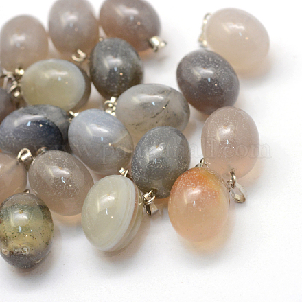 Oval Natural Grey Agate Pendants G-Q433-21-1