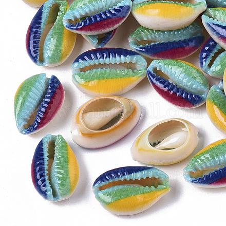 Printed Natural Cowrie Shell Beads X-SSHEL-R047-01-A08-1