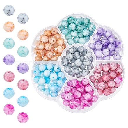 SUPERFINDINGS 175Pcs 7 Colors Opaque Baking Painted Crackle Glass Beads EGLA-FH0001-15-1