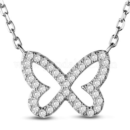 TINYSAND Rhodium Plated 925 Sterling Silver Cubic Zirconia Wings of Butterfly Necklace TS-N393-S-1