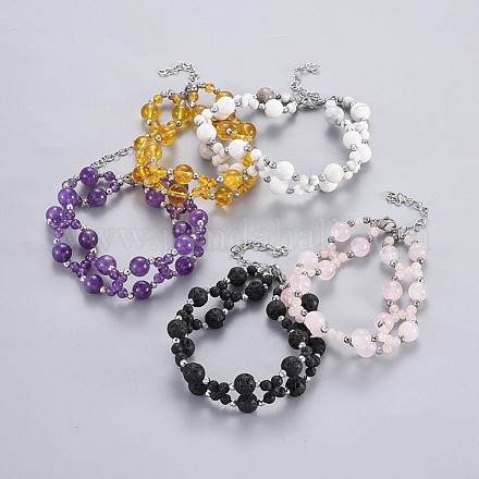 Natural Mixed Stone Beads Multi-strand Bracelets BJEW-JB04193-1