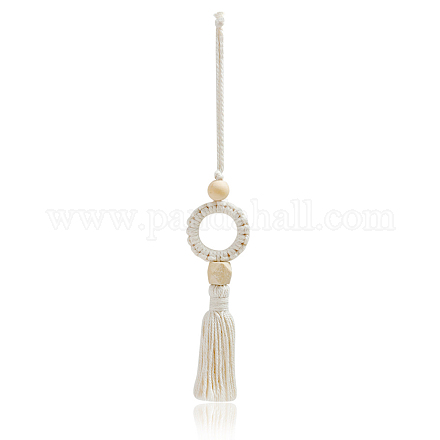 Bague avec des décorations de pendentif en coton macramé avec des perles de bois AUTO-PW0001-09A-1