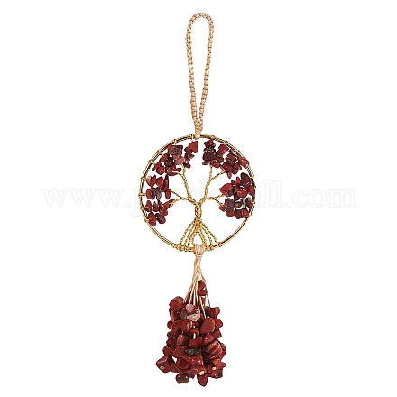 Wire Wrapped Chips Natural Red Jasper Big Pendant Decorations HJEW-SZ0001-27F-1