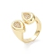 Brass Cuff Finger Rings, with Cubic Zirconia, Teardrop, Inner Diameter: 16.6mm