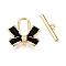 Brass Matte Style Spray Painted Toggle Clasps, Bowknot, Real 18K Gold Plated, 16x17x3.5mm, Hole: 1.2mm, Bar: 4.5x16.5x2mm, Hole: 1.5mm