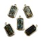 Natural African Turquoise(Jasper) Pendants, with Golden Brass Finding, Rectangle Charms, Faceted, 20.5x11x3.5mm, Hole: 1.2mm