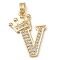 Rack Plating Brass Micro Pave Cubic Zirconia Pendants, Long-Lasting Plated, Lead Free & Cadmium Free, Real 18K Gold Plated, Letter V, 22~24x12~22x2mm, Hole: 3x4mm