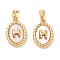 Brass & Shell Pendants, with Shell, Oval & Letter H, Seashell Color, Real 18K Gold Plated, 16x11x4mm, Hole: 4.5x2.5mm