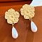 Alloy Dangle Stud Earrings, with Plastic Imitation Pearl Beads, Golden, Flower, 50mm