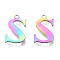 Ion Plating(IP) 304 Stainless Steel Charms, Laser Cut, Alphabet, Rainbow Color, Letter.S, 12.5x8x0.8mm, Hole: 1mm