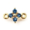 Brass Micro Pave Blue Cubic Zirconia Links, Flower, Real 18K Gold Plated, 7.5x11x2.5mm, Hole: 1.2mm