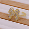 Brass Micro Pave Clear Cubic Zirconia Initial Cuff Rings, Golden, Letter M, Inner Diameter: Adjustable