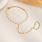 Stainless Steel Imitation Pearl Link Chain Finger Ring Bracelets for Women, Real 18K Gold Plated, 3 inch(7.5cm) long, Inner Diameter: 6-1/4 inch(16cm), ring: 80mm Inner Diameter