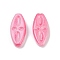 Transparent Glass Beads, Oval with Flower, Baking Paint, Cerise, 20x9.5x4mm, Hole: 1.2mm