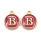 Golden Plated Alloy Enamel Charms, Cadmium Free & Lead Free, Enamelled Sequins, Flat Round with Letter, Camellia, Letter.B, 14x12x2mm, Hole: 1.5mm