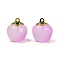 Transparent Glass Apple Pendants, with Enamel, Baking Paint, Orchid, 15.5x14x14mm, Hole: 1.2mm