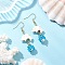 Shell Glass Dangle Earrings, Golden, with Imitation Pearl, Dolphin, 51.5x19.5mm