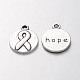 Tibetan Style Flat Round Carved Awareness Ribbon and Word Hope Double Sided Pendants TIBEP-UK0001-07-RS-1