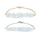 2Pcs 2 Color Natural Aquamarine Chip Beaded Link Bracelets Set with 304 Stainless Steel Cable Chains BJEW-JB07914-07-1